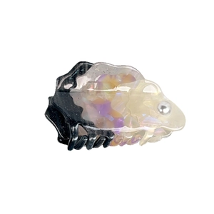 Iridescent acetate shark hair claw clip in black and white marble with silver bead accent