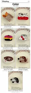 Vue détaillée de pinces à cheveux en acétate en forme de gâteau et de pain avec dimensions