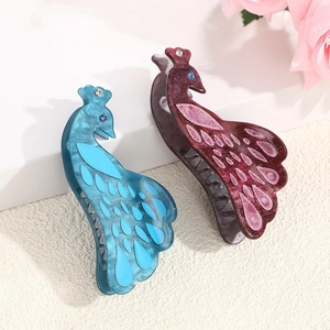 Peacock Acetate Hair Claw Clip Large Animal Shaped Marbled Rhinestone Hairpin Elegant Hair Grips For Women Hair Styling Accessories