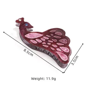 Burgundy peacock acetate hair claw clip with rhinestones, sized 8.5cm by 3.5cm