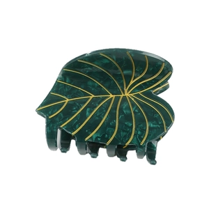 Pince à cheveux feuille vert foncé avec nervures dorées en acétate de haute qualité