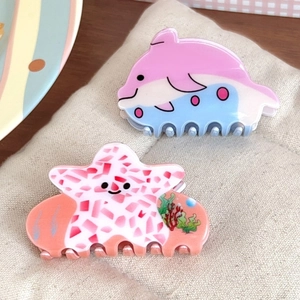 Pince à Cheveux Crabe Dessin Animé Océan Étoile de Mer Dauphin PVC Pulvérisation de Peinture Accessoires de Coiffure Mode pour Femmes Filles