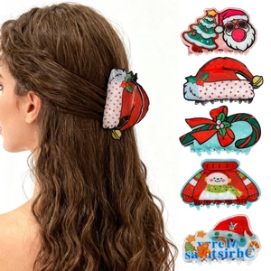 Acrylic Christmas Hair Claw Clips For Women Festive Santa Claus Snowman Christmas Tree Patterns Sweet Hair Accessories