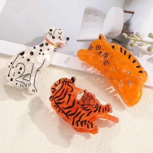 Pinces à Cheveux en Acétate Forme d'Animal Mignon Chat Orange Tigre Dalmatien Tacheté Grandes Fait Main Strass Accessoires Cheveux