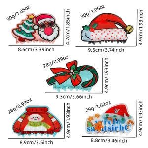 Five assorted Christmas hair claws with Santa hat and snowman designs for holiday festive hair styling