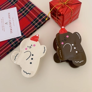 Cute Christmas Gingerbread Man Hair Claw Clip For Women Cartoon Cellulose Acetate Shark Clip Festive Bear Hair Accessory For Party