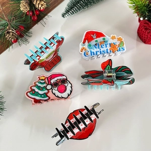 Christmas hair claw clips set with Santa, Xmas tree and Merry Christmas themed designs