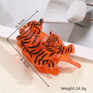Pince à cheveux tigre orange éclatant en acétate avec rayures noires pour femmes