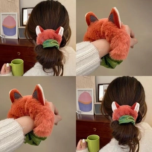Chouchous en Peluche avec Oreilles d'Animaux Mignons Dessin Animé Renard Lapin Élastiques à Cheveux Doux Accessoires pour Femmes