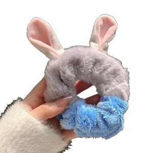 Chouchou mignon en peluche avec oreilles de lapin en fausse fourrure colorée