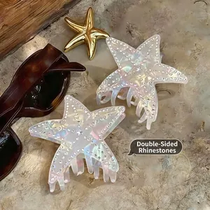 Iridescent Starfish Hair Claw Clip Sparkling Rhinestone PVC Beach Theme Elegant Hair Accessory For Women Fashion Jewelry