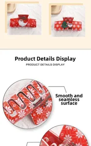 Vue détaillée de la pince à cheveux rouge de Noël avec motif flocon de neige festif