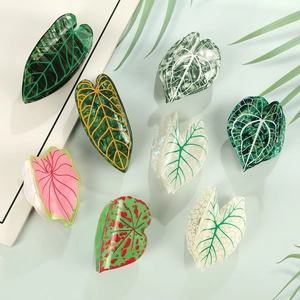 Vintage Plant Leaf Hair Claw Cellulose Acetate Hair Clip Marble Texture Large Shark Clip For Women Daily Styling Party Jewelry