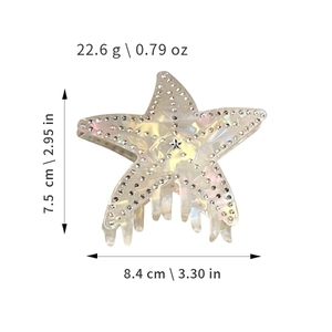 Starfish hair claw clip with colorful rhinestones, size 8.4cm x 7.5cm, weight 22.6g