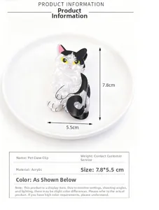Makro-Detail der Katzen-Haarklammer aus schwarz-weißem Acryl mit 7,8cm Größenangabe