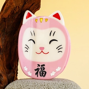 Cute Lucky Cat Acetate Hair Claw Clip Maneki Neko Design Pink Fu Character Hair Clamp For Women Hair Styling Accessories