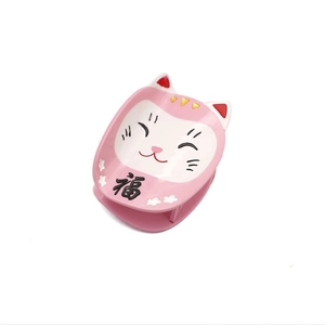 Pink lucky cat hair claw clip made of acetate with fortune character and cute design