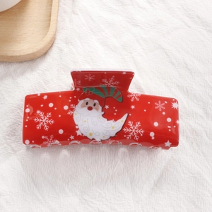 Grande pince à cheveux rouge de Noël avec motifs Père Noël et flocons de neige