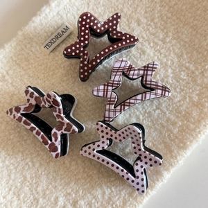 Pinza per Capelli a Stella Vuota da Donna Retro Plaid Leopardo Pois Acetato di Cellulosa Shark Clip Copricapo di Moda