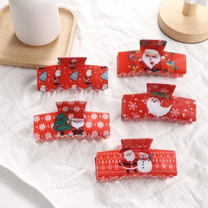 Lot de 5 pinces à cheveux rouges de Noël avec motifs festifs de Père Noël et flocons