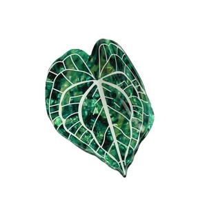 Elegant green leaf hair claw clip with acetate marble texture and white vein design