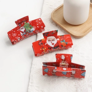 Lot de 3 pinces à cheveux de Noël rouges avec motifs Père Noël et flocons de neige