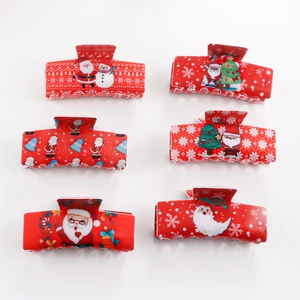 Lot de 6 grandes pinces à cheveux rouges de Noël avec motifs Père Noël et flocons