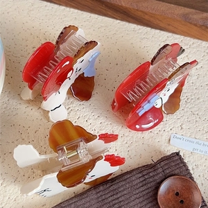 Cartoon dog acetate hair claw clips set with cute apple motifs for festive hair styling