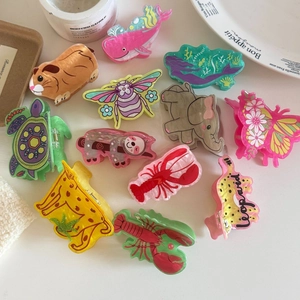 Cute Animal Shaped Hair Claws For Women Acetate Acrylic Shark Clips Lobster Butterfly Whale Turtle Elephant Sloth Leopard