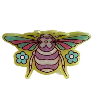 Cute bee-shaped acrylic hair claw clip with colorful floral patterns for women