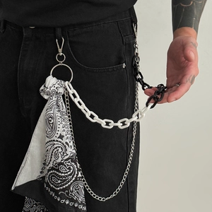 Hip hop street style metal pants chain with black and white paisley bandana ornament