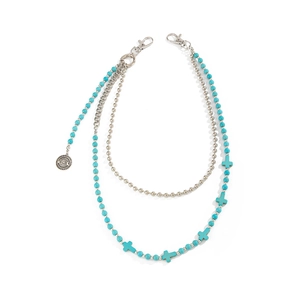 Men's hip hop multi-layer pant chain with turquoise cross beads and metal compass pendant