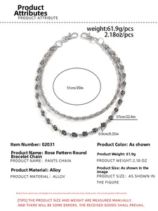 Detailed view of hip hop double layer pants chain with dimensions and weight specs