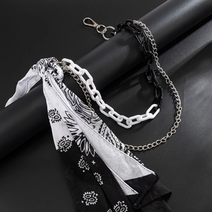 Detail of hip hop waist chain with paisley bandana and black and white links