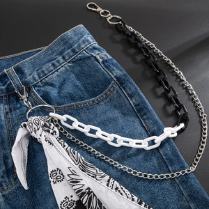 Hip hop street style wallet chain with paisley bandana and chunky monochrome links on jeans