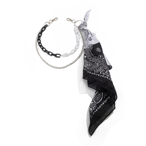 Hip hop paisley bandana trousers chain with layered silver metal and monochrome link straps