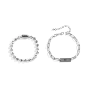 Men's hip hop silver chain set with paperclip links, ball chain and engraved metal plate