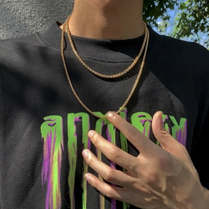 Collana da uomo a doppio strato in oro con catena a scatola e stile street vintage