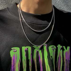 Collana Multistrato Minimalista Catena a Scatola da Uomo Placcata Oro Argento Geometrica Streetwear Gioielli Moda