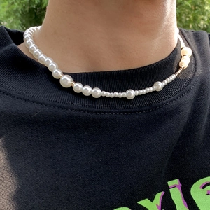 Trendy Heren Imitatieparel Halsketting Met Gouden CCB Kralen Splice Ontwerp Streetwear Choker Hip Hop Mode Sieraden