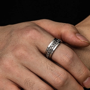 Men's hip hop spinner chain ring in silver stainless steel for stress relief