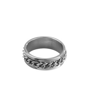 Men's punk style spinning chain ring in polished silver stainless steel for hip hop fashion