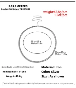 Silver layered waist chain for men featuring a minimalist double chain design 85cm length