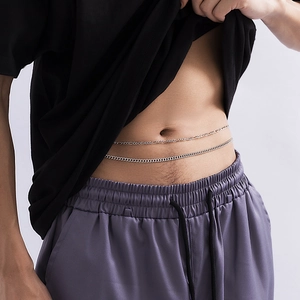 Men's double-layered silver hip hop waist chain accessory for streetwear style