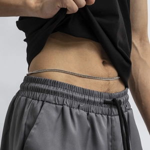 Minimalist silver punk metal waist chain for men with sleek single layer link design