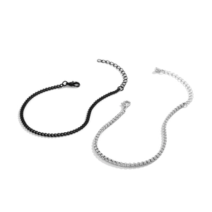 Punk style layered men's bracelet set with black curb chain and silver box chain links