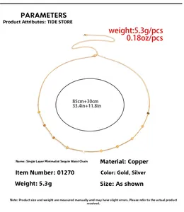 Minimalist gold waist chain for women with hollow sequins and detailed measurements
