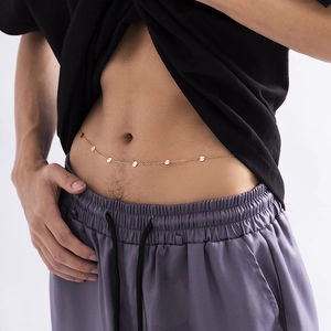 Minimalist Copper Metal Waist Chain For Women Men Sequin Round Disc Body Chain Punk Geometric Adjustable Belly Chain Belt Accessory