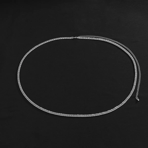 Macro shot of silver punk metal waist chain showing smooth links and lobster clasp detail