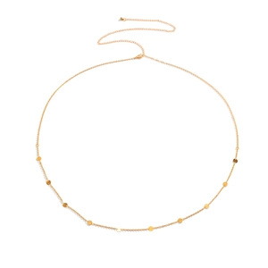 Minimalist gold waist chain with polished round sequins and adjustable lobster clasp closure